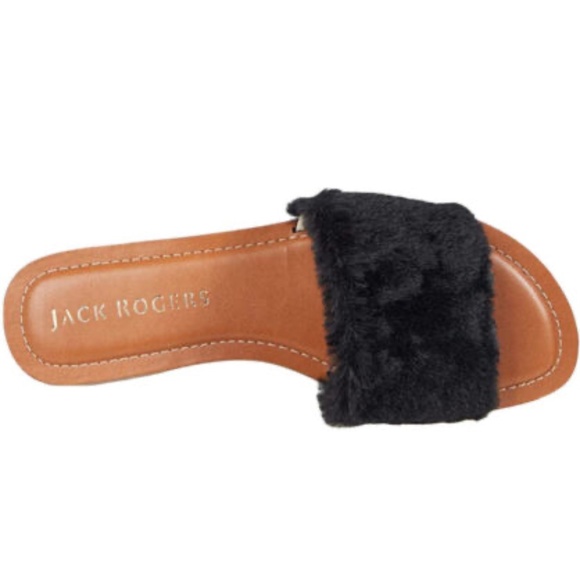 NEW Jack Rogers Women's Faux Fur Sabrina Slide BLACK COZY SANDAL SHOES SLIP ON - Picture 2 of 6